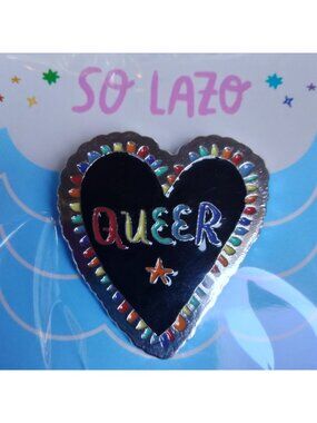 So Lazo Queer Heart Pin Rainbow Latin Gay Pride Pinback LBGT Them They